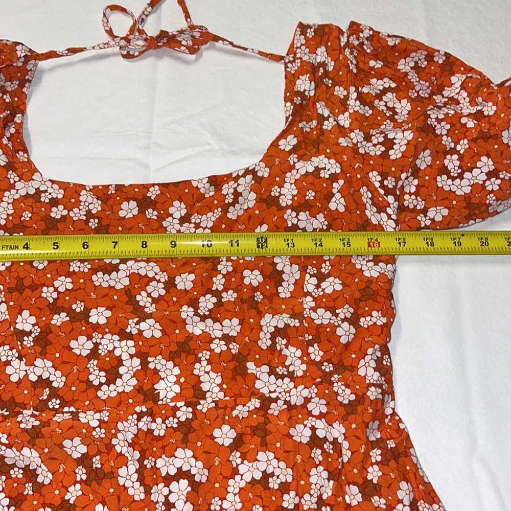 FAITHFULL THE BRAND Allegra Smocked Floral Mini Dress Orange White Size 10 - Picture 17 of 17